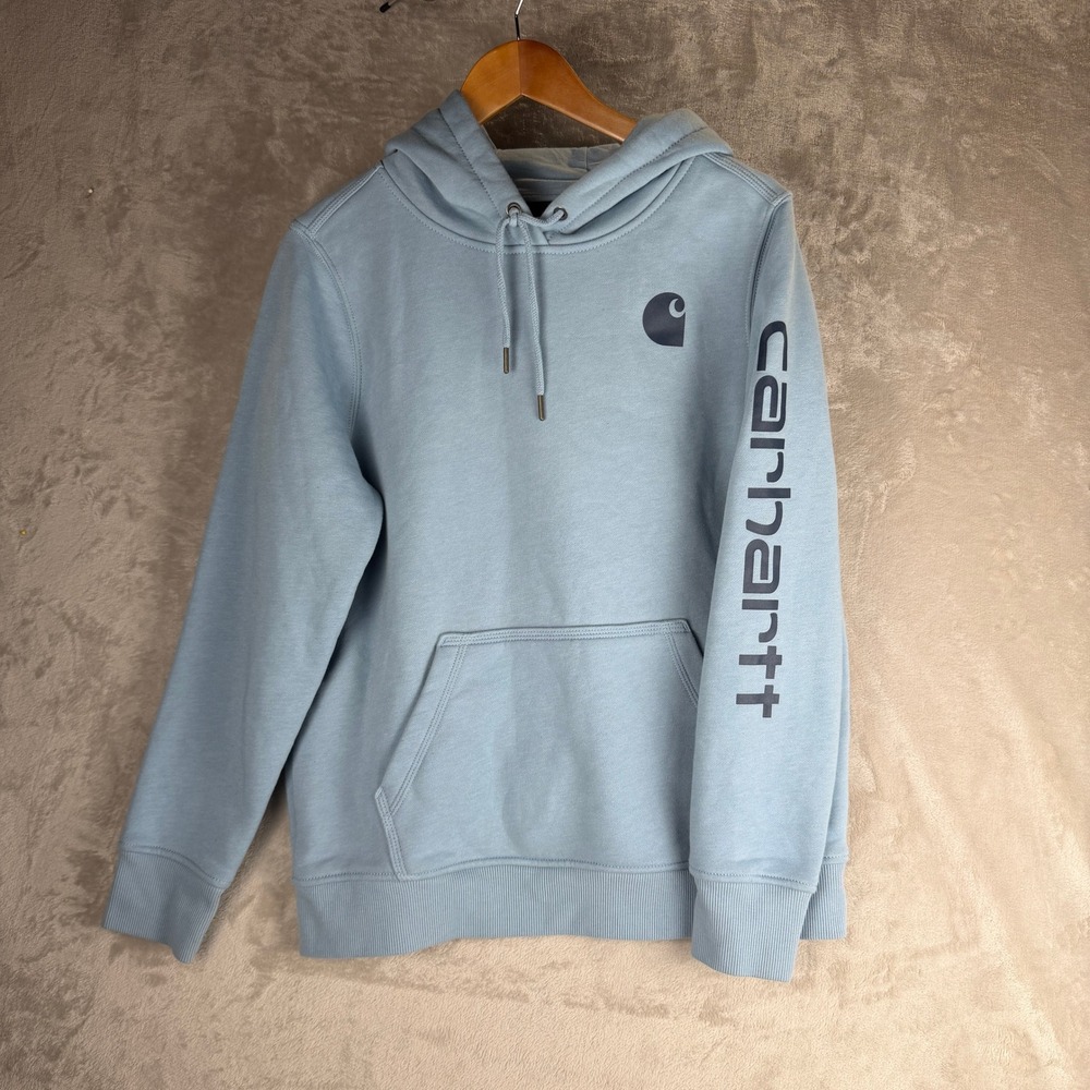 Carhartt Womens Relaxed Fit Logo Graphic Hoodie Light Blue Large L 12-14